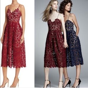 AQUA Burgundy Lace Self Portrait Midi Dress